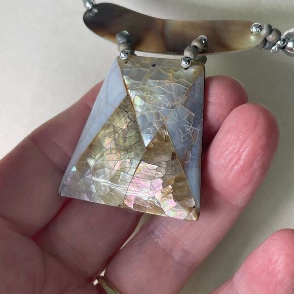 Mother of pearl abalone mosaic necklace boho festival - Picture 2 of 7